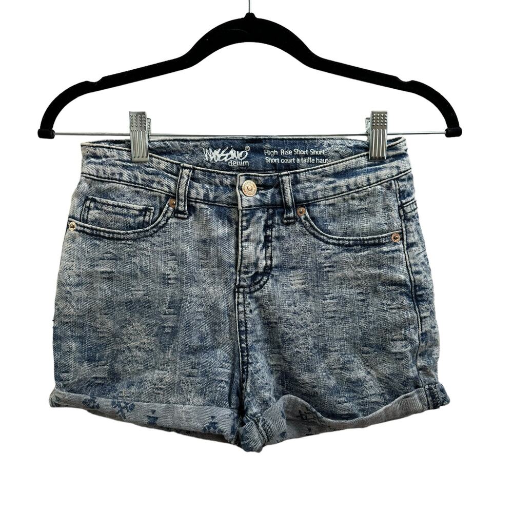 Mossimo High Rise Short Short Aztec Acid Wash Denim Shorts Sz 2/26